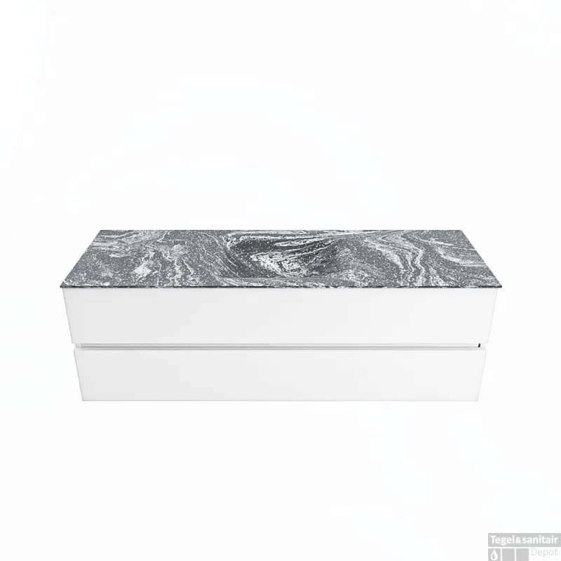 Flitsaanbieding MONDIAZ VICA-DLUX 150cm badmeubel onderkast Talc 2 lades. Inbouw wastafel CLOUD midden zonder kraangat, kleur Lava.