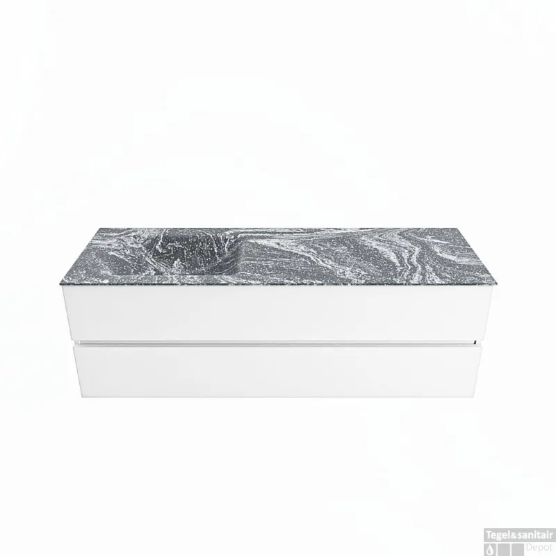 Gratis Retour MONDIAZ VICA-DLUX 150cm badmeubel onderkast Talc 2 lades. Inbouw wastafel CLOUD links zonder kraangat, kleur Lava.