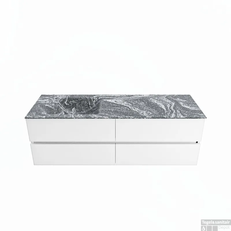 Lage Prijs MONDIAZ VICA-DLUX 150cm badmeubel onderkast Talc 4 lades. Inbouw wastafel CLOUD links zonder kraangat, kleur Lava.