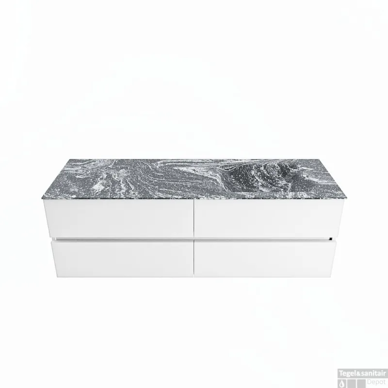 Uitverkoop MONDIAZ VICA-DLUX 150cm badmeubel onderkast Talc 4 lades. Inbouw wastafel CLOUD rechts zonder kraangat, kleur Lava.