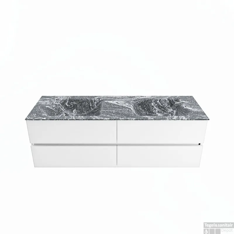 Direct Beschikbaar MONDIAZ VICA-DLUX 150cm badmeubel onderkast Talc 4 lades. Inbouw wastafel CLOUD dubbel zonder kraangat, kleur Lava.
