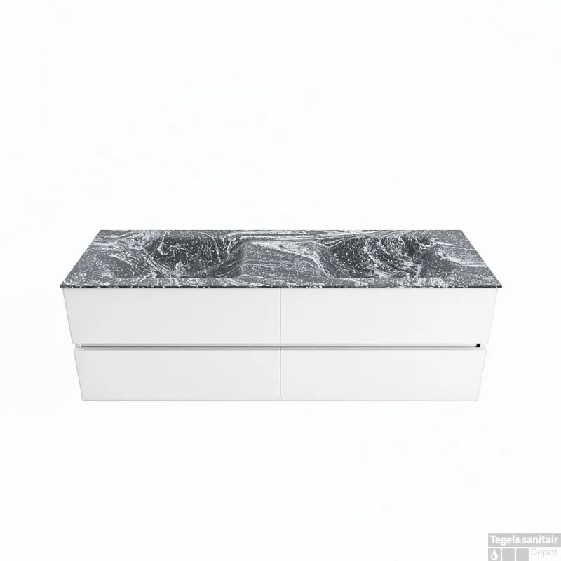 Koop Vandaag MONDIAZ VICA-DLUX 150cm badmeubel onderkast Talc 4 lades. Inbouw wastafel CLOUD dubbel 2 kraangaten, kleur Lava.