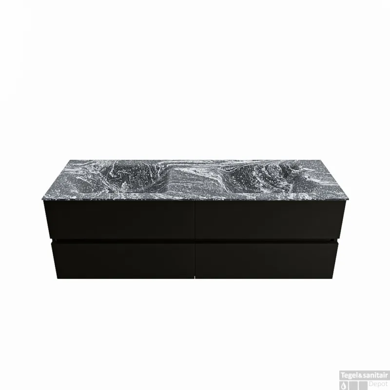 Direct Verzonden MONDIAZ VICA-DLUX 150cm badmeubel onderkast Urban 4 lades. Inbouw wastafel CLOUD dubbel zonder kraangat, kleur Lava.