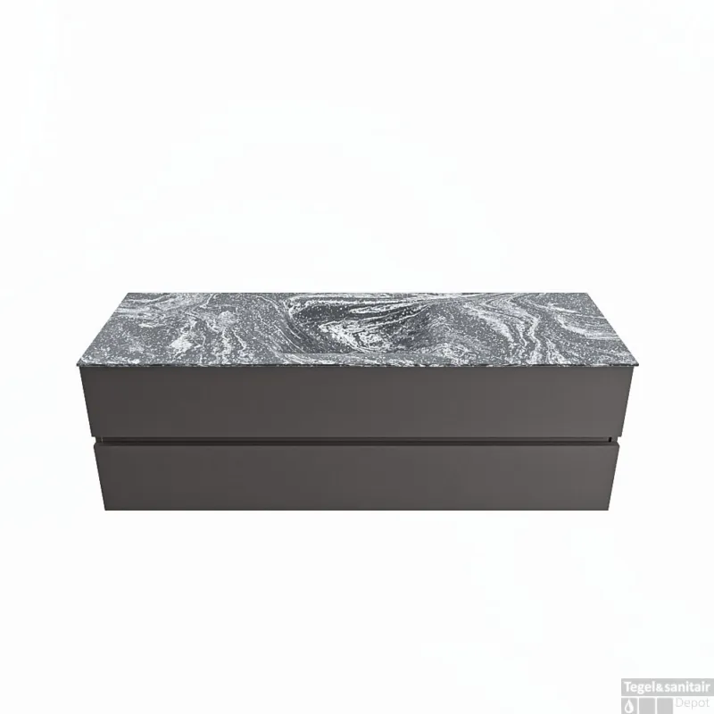 MONDIAZ VICA-DLUX 150cm badmeubel onderkast Dark grey 2 lades. Inbouw wastafel CLOUD midden zonder kraangat, kleur Lava. Fabrieksprijs