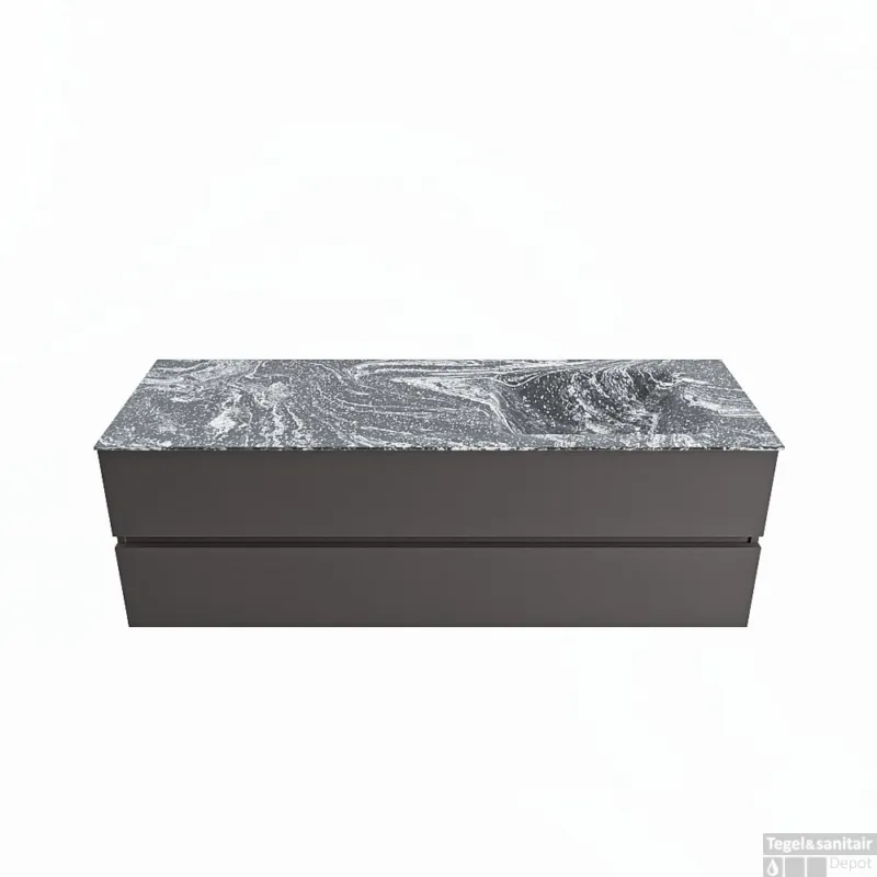 Koopje MONDIAZ VICA-DLUX 150cm badmeubel onderkast Dark grey 2 lades. Inbouw wastafel CLOUD rechts zonder kraangat, kleur Lava.