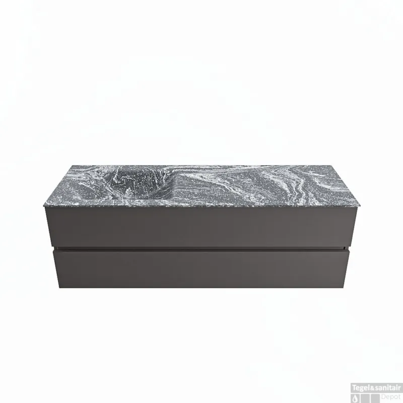 Bestseller MONDIAZ VICA-DLUX 150cm badmeubel onderkast Dark grey 2 lades. Inbouw wastafel CLOUD links 1 kraangat, kleur Lava.