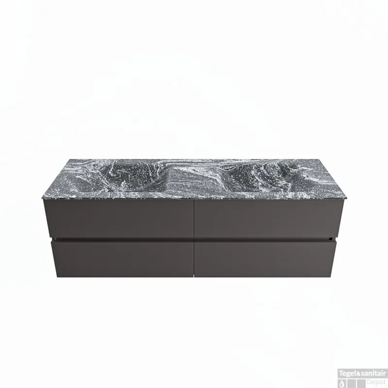 Favoriet MONDIAZ VICA-DLUX 150cm badmeubel onderkast Dark grey 4 lades. Inbouw wastafel CLOUD dubbel 2 kraangaten, kleur Lava.