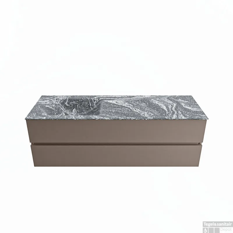 MONDIAZ VICA-DLUX 150cm badmeubel onderkast Smoke 2 lades. Inbouw wastafel CLOUD links 1 kraangat, kleur Lava. Fabrieksprijs