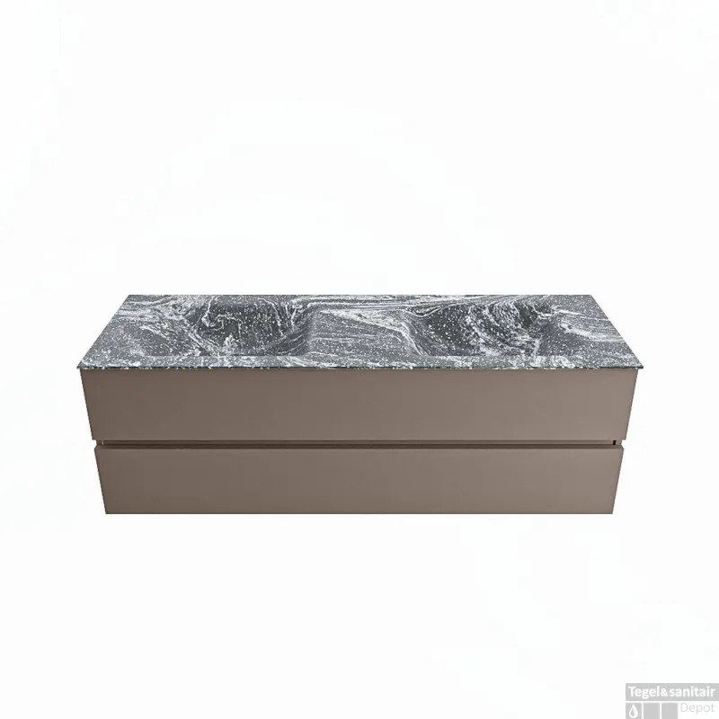 MONDIAZ VICA-DLUX 150cm badmeubel onderkast Smoke 2 lades. Inbouw wastafel CLOUD dubbel 2 kraangaten, kleur Lava. Merkproduct