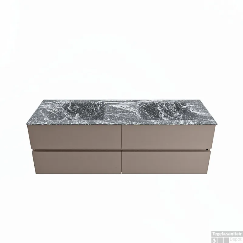 Gratis Retour MONDIAZ VICA-DLUX 150cm badmeubel onderkast Smoke 4 lades. Inbouw wastafel CLOUD dubbel 2 kraangaten, kleur Lava.