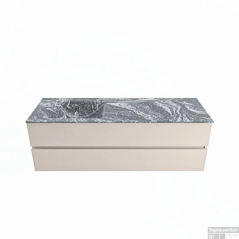 Beste Prijs MONDIAZ VICA-DLUX 150cm badmeubel onderkast Linen 2 lades. Inbouw wastafel CLOUD links zonder kraangat, kleur Lava.