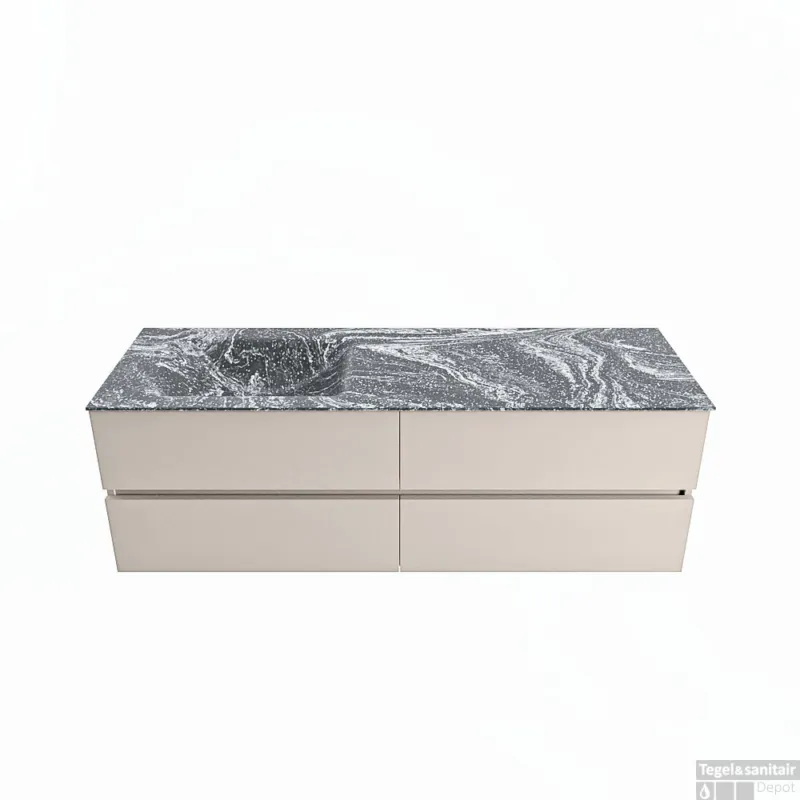 Koop Vandaag MONDIAZ VICA-DLUX 150cm badmeubel onderkast Linen 4 lades. Inbouw wastafel CLOUD links zonder kraangat, kleur Lava.