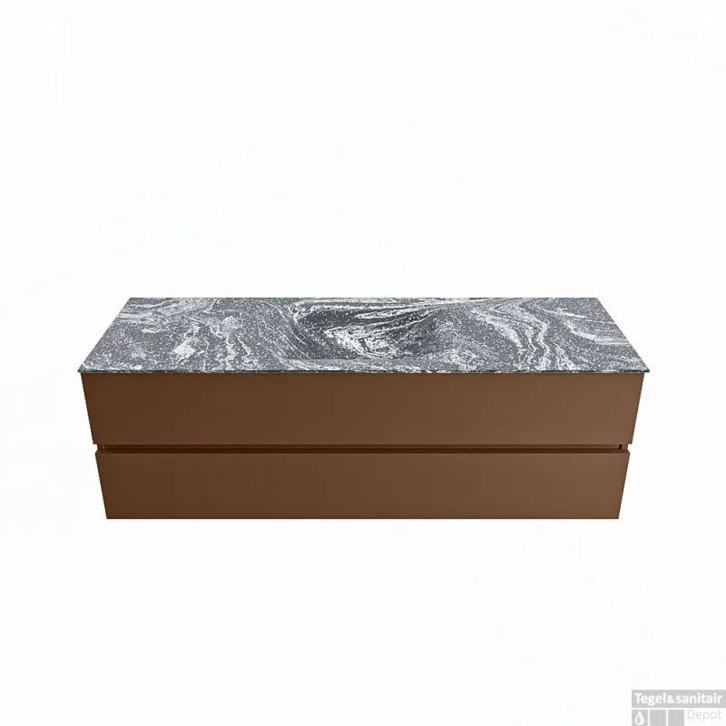 Finale Uitverkoop MONDIAZ VICA-DLUX 150cm badmeubel onderkast Rust 2 lades. Inbouw wastafel CLOUD midden zonder kraangat, kleur Lava.