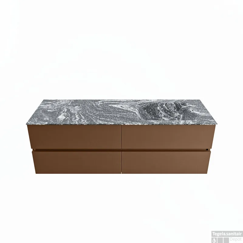 Hete Deal MONDIAZ VICA-DLUX 150cm badmeubel onderkast Rust 4 lades. Inbouw wastafel CLOUD rechts 1 kraangat, kleur Lava.