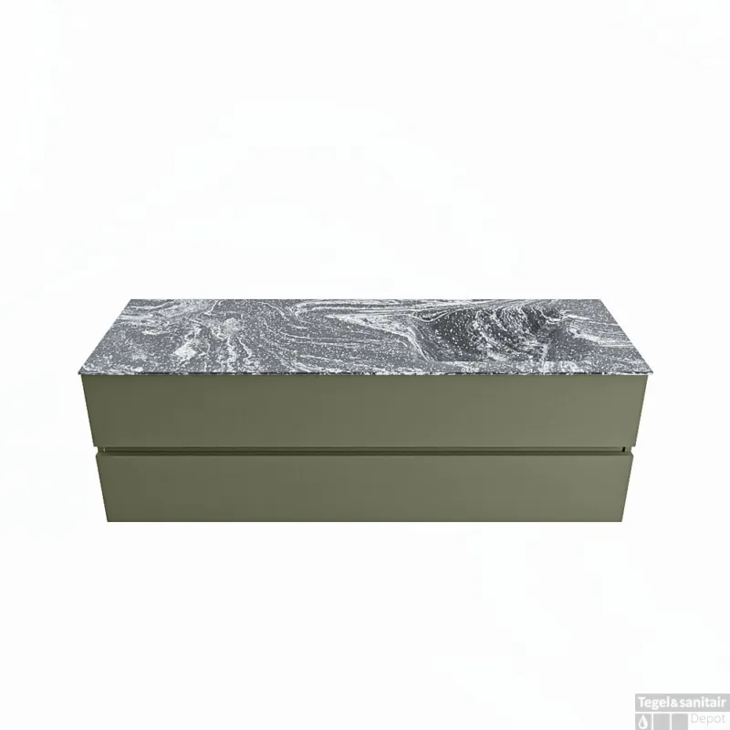 MONDIAZ VICA-DLUX 150cm badmeubel onderkast Army 2 lades. Inbouw wastafel CLOUD rechts zonder kraangat, kleur Lava. Superprijs