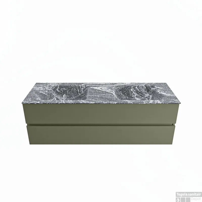 Superprijs MONDIAZ VICA-DLUX 150cm badmeubel onderkast Army 2 lades. Inbouw wastafel CLOUD dubbel zonder kraangat, kleur Lava.