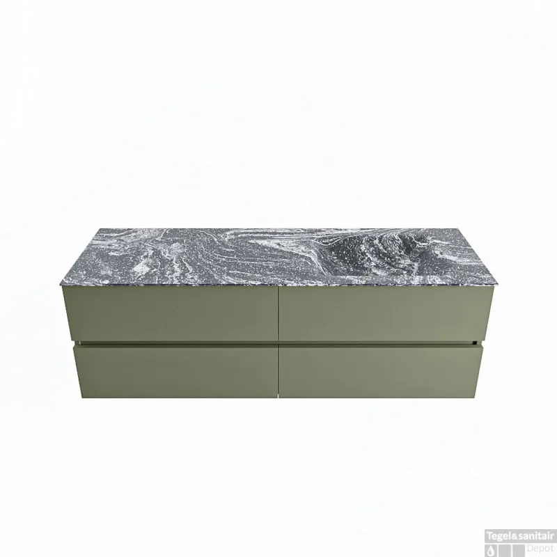 MONDIAZ VICA-DLUX 150cm badmeubel onderkast Army 4 lades. Inbouw wastafel CLOUD rechts 1 kraangat, kleur Lava. Lage Kosten