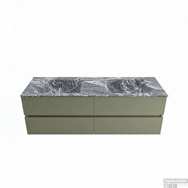 Must-Have MONDIAZ VICA-DLUX 150cm badmeubel onderkast Army 4 lades. Inbouw wastafel CLOUD dubbel 2 kraangaten, kleur Lava.