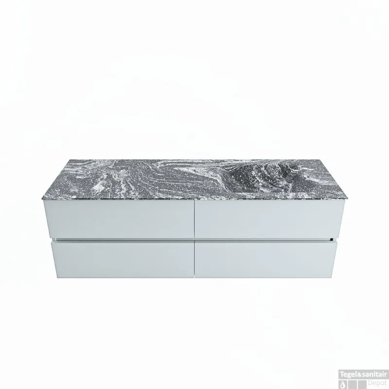 Seizoensaanbieding MONDIAZ VICA-DLUX 150cm badmeubel onderkast Clay 4 lades. Inbouw wastafel CLOUD rechts zonder kraangat, kleur Lava.