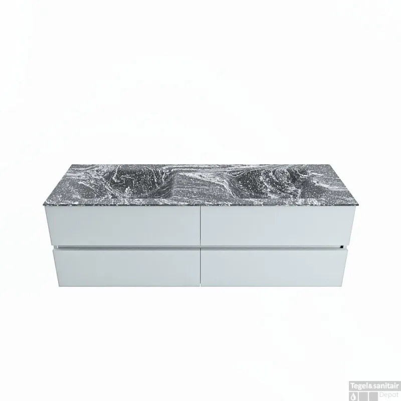 MONDIAZ VICA-DLUX 150cm badmeubel onderkast Clay 4 lades. Inbouw wastafel CLOUD dubbel 2 kraangaten, kleur Lava. Premium