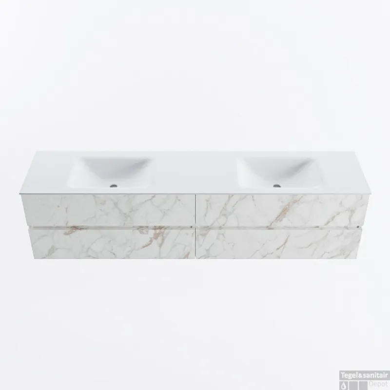 Merkproduct MONDIAZ VICA 200cm badmeubel onderkast Carrara 4 lades. Wastafel CLOUD dubbel 2 kraangaten, kleur Talc.