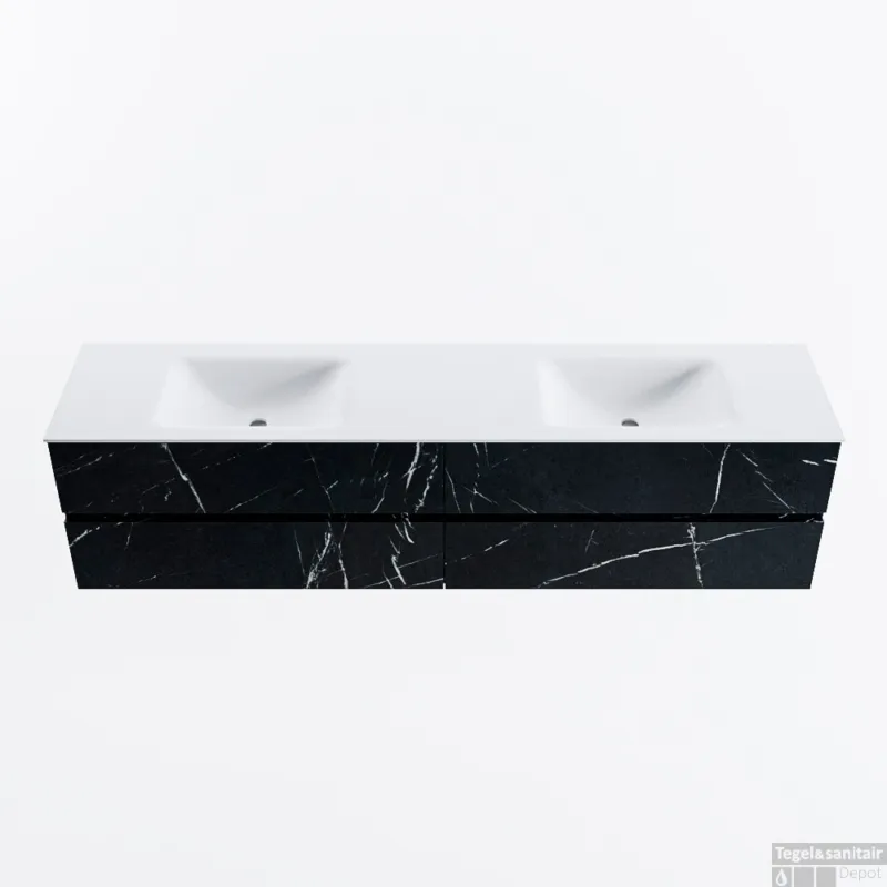Betrouwbaar MONDIAZ VICA 200cm badmeubel onderkast Marquina 4 lades. Wastafel CLOUD dubbel 2 kraangaten, kleur Talc.
