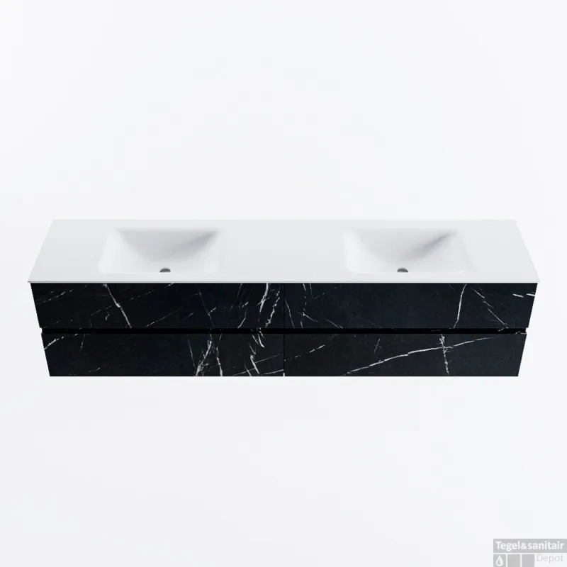 Koop Online MONDIAZ VICA 200cm badmeubel onderkast Marquina 4 lades. Wastafel CLOUD dubbel zonder kraangat, kleur Talc.