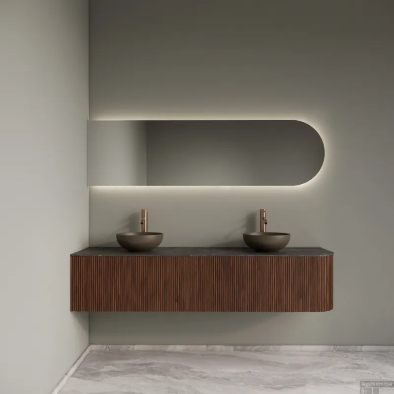Badkamermeubelset Gliss Design Alluro 180 cm Links Walnut Gereduceerde Prijs