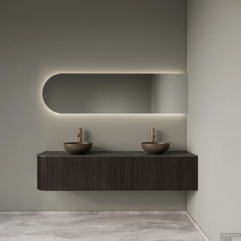 Snelle Levering Badkamermeubelset Gliss Design Alluro 180 cm Rechts Ebony