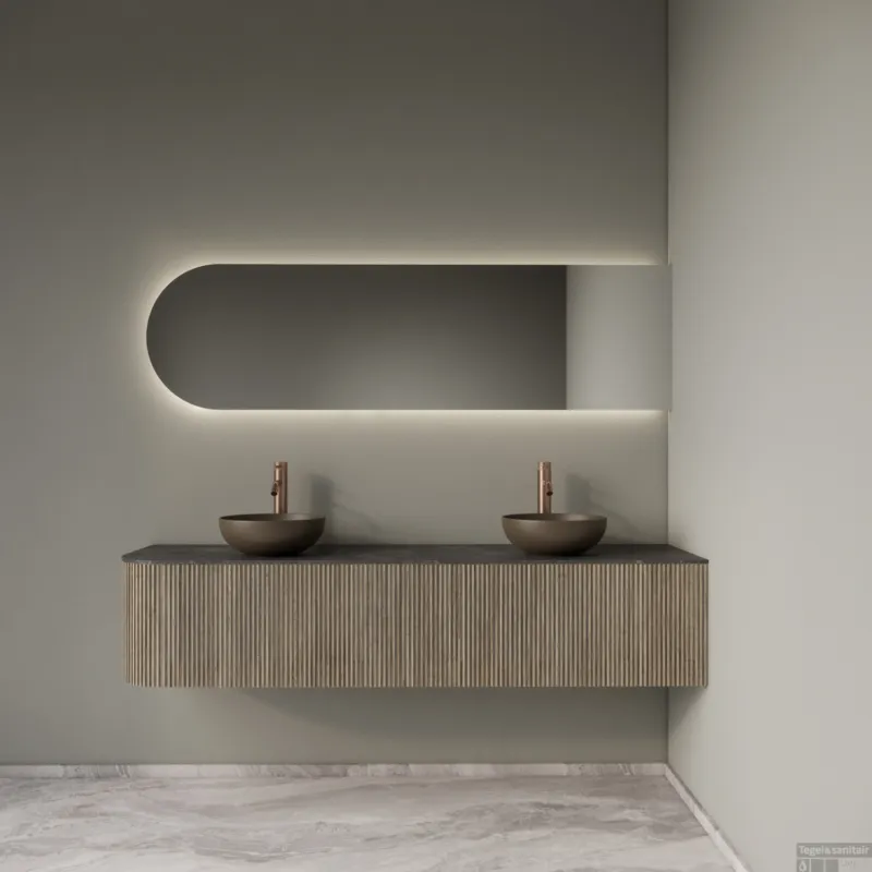Weekendaanbieding Badkamermeubelset Gliss Design Alluro 180 cm Rechts Corn Silk