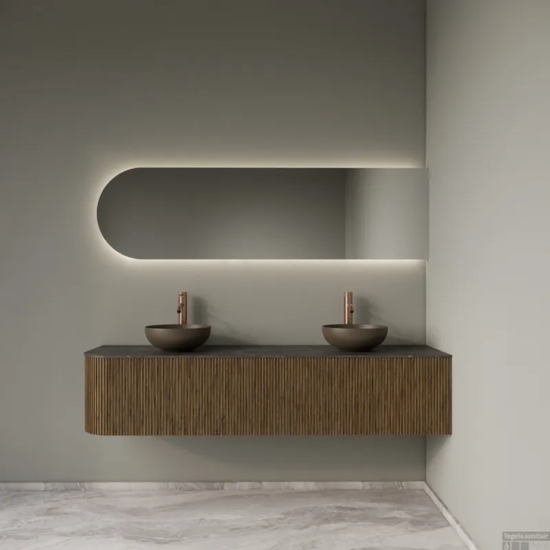 Badkamermeubelset Gliss Design Alluro 180 cm Rechts Castle Brown Gratis Retour