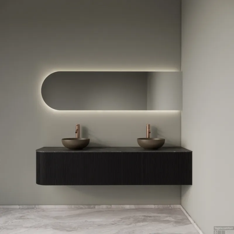 Badkamermeubelset Gliss Design Alluro 180 cm Rechts Black Veneer Koop Vandaag