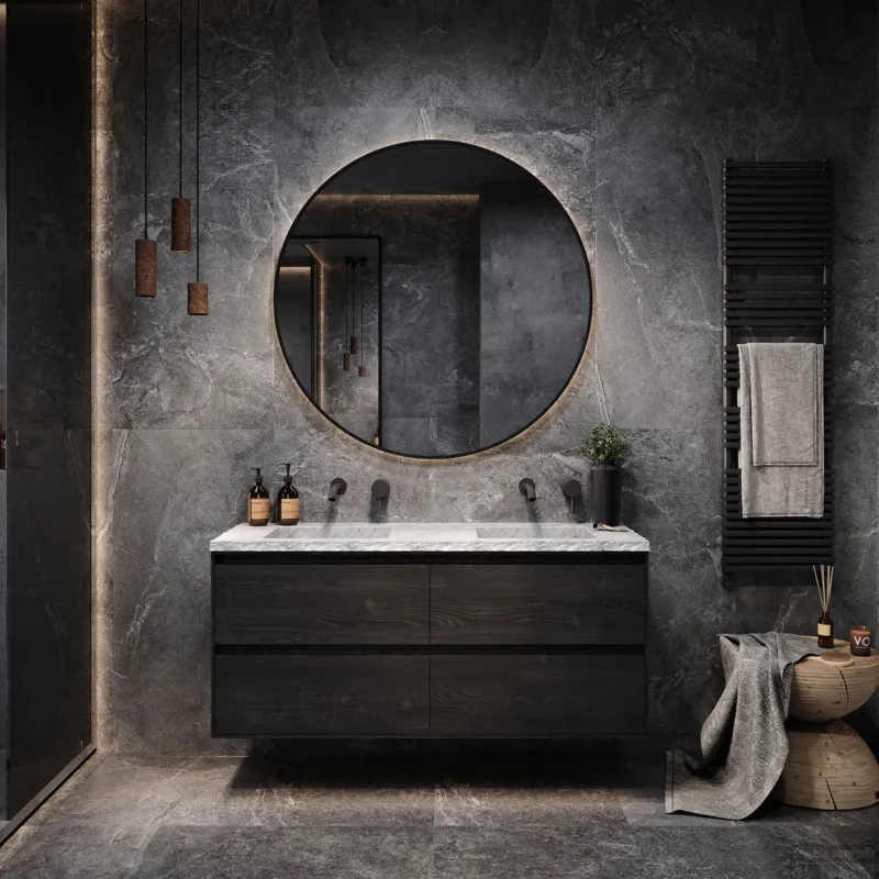 Hoge Kwaliteit Badkamermeubelset Forzalaqua Nova Carrara Reno 2.0 Black Oiled 100 cm Met 2 Kraangaten