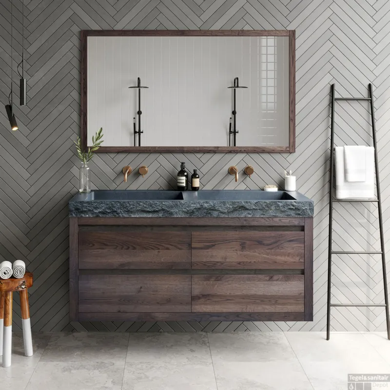 Badkamermeubelset Forzalaqua Palermo Graniet Gela 2.0 Charcoal 80 cm Met Spiegel Met 1 Kraangat Aanbieding