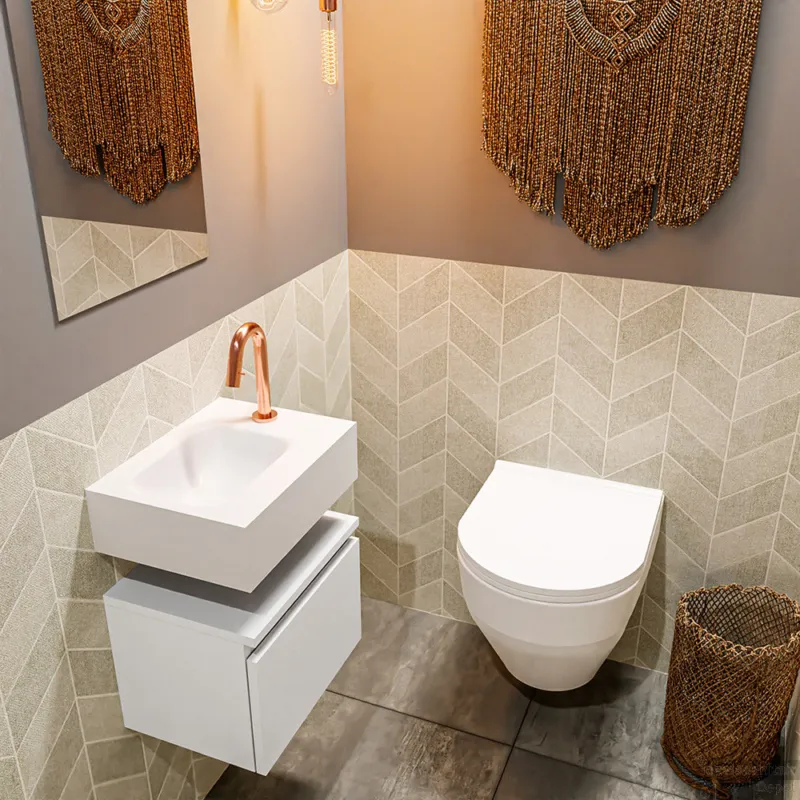 Actieprijs MONDIAZ ANDOR 40cm toiletmeubel talc. LEX 40cm wastafel talc links 1 kraangat