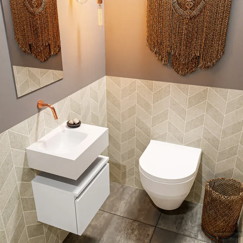 Hete Deal MONDIAZ ANDOR 40cm toiletmeubel talc. LEX 40cm wastafel talc links geen kraangat