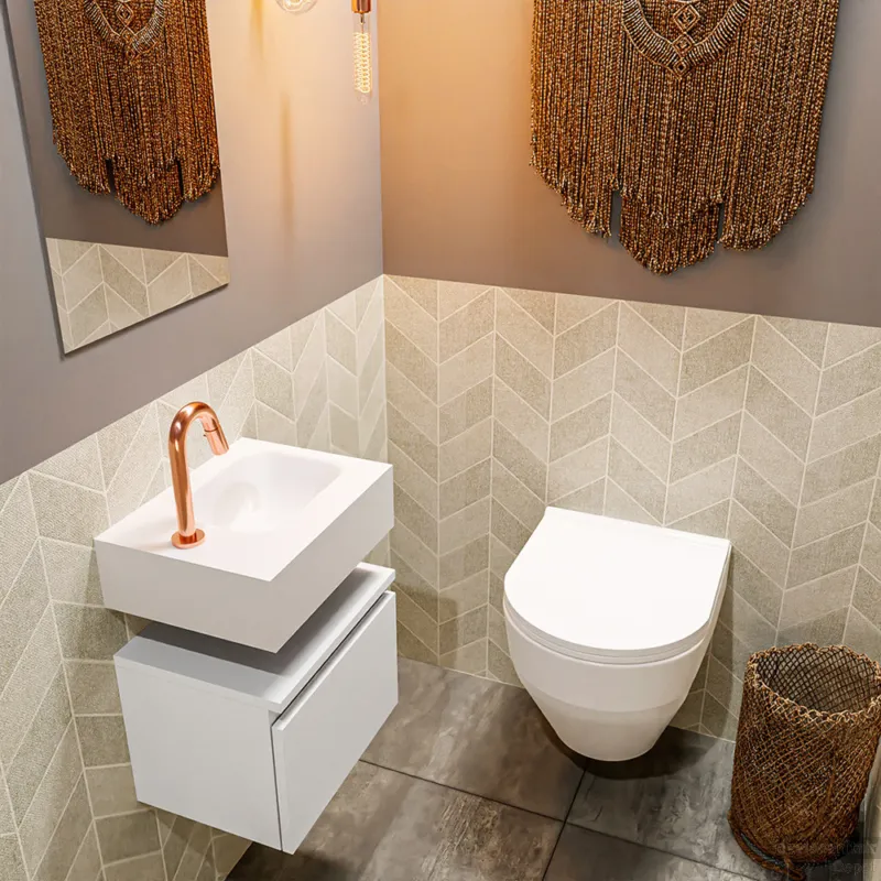 Dagaanbieding MONDIAZ ANDOR 40cm toiletmeubel talc. LEX 40cm wastafel talc rechts 1 kraangat