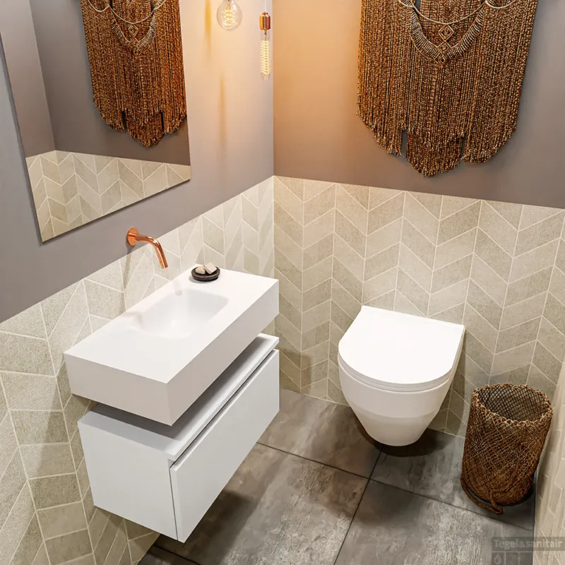Direct Beschikbaar MONDIAZ ANDOR 60cm toiletmeubel talc. LEX 60cm wastafel talc midden geen kraangat