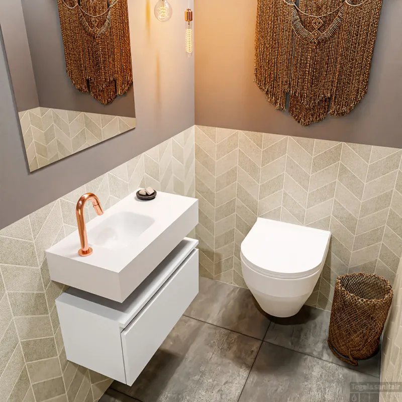 MONDIAZ ANDOR 60cm toiletmeubel talc. LEX 60cm wastafel talc links 1 kraangat Gereduceerde Prijs