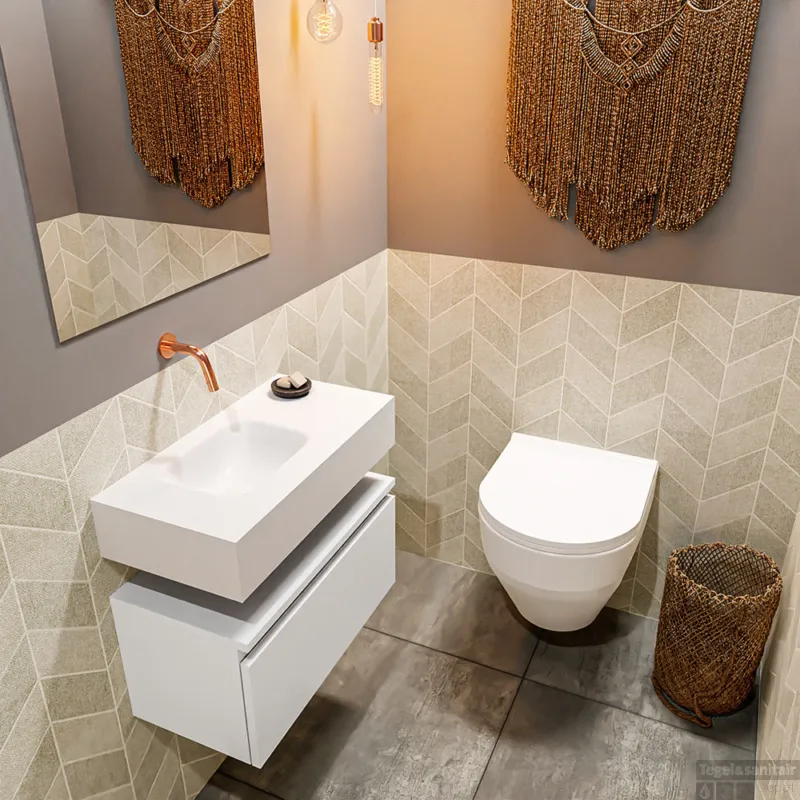 MONDIAZ ANDOR 60cm toiletmeubel talc. LEX 60cm wastafel talc links geen kraangat Flitsaanbieding