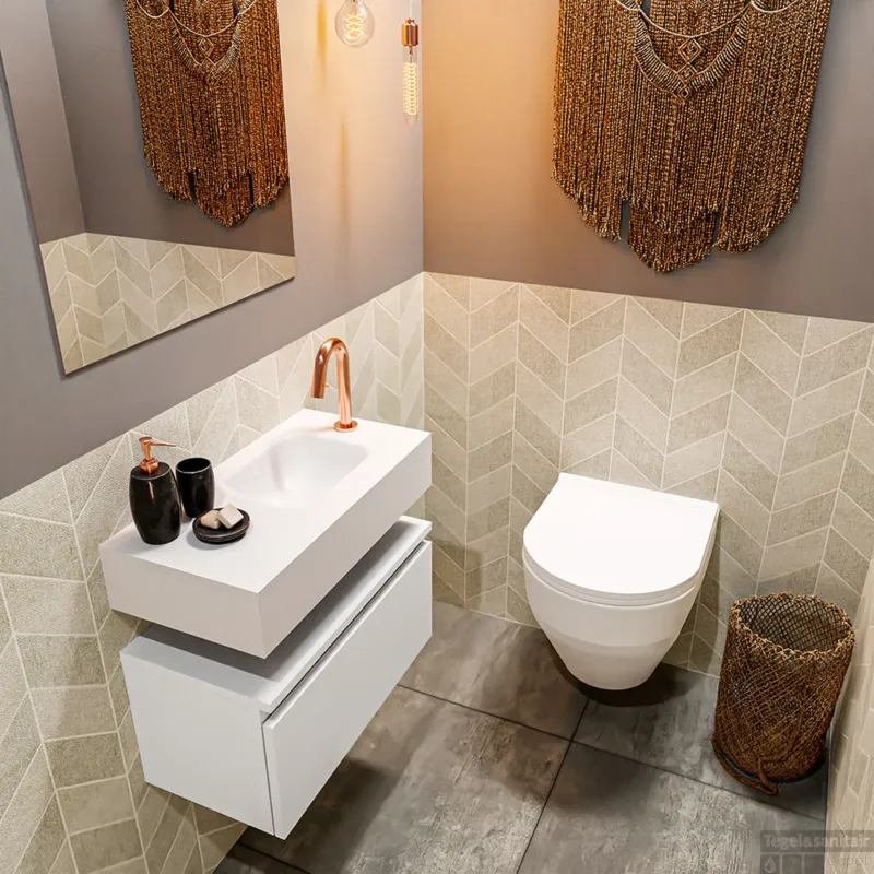 MONDIAZ ANDOR 60cm toiletmeubel talc. LEX 60cm wastafel talc rechts 1 kraangat Korting