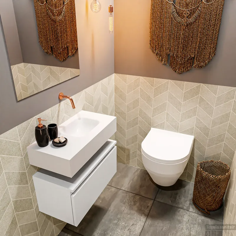 Gecertificeerd MONDIAZ ANDOR 60cm toiletmeubel talc. LEX 60cm wastafel talc rechts geen kraangat