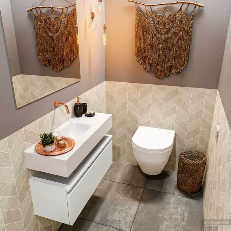 MONDIAZ ANDOR 80cm toiletmeubel talc. LEX 80cm wastafel talc midden geen kraangat Gecertificeerd