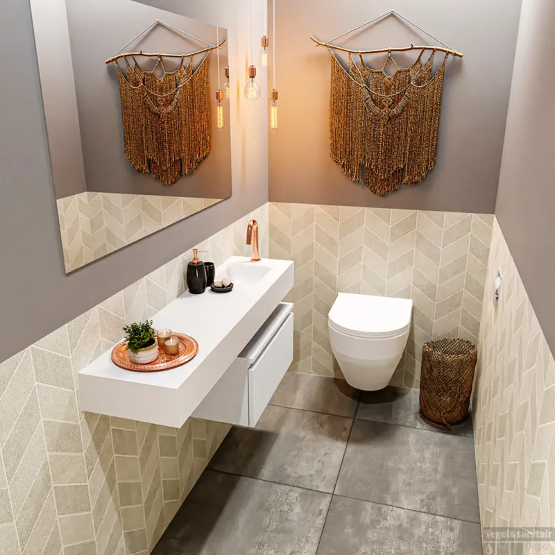 MONDIAZ ANDOR 60cm toiletmeubel talc. LEX 120cm wastafel talc rechts 1 kraangat Beperkte Voorraad
