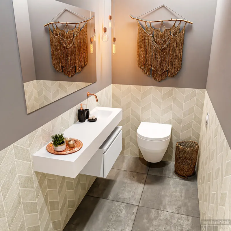 MONDIAZ ANDOR 60cm toiletmeubel talc. LEX 120cm wastafel talc rechts geen kraangat Uitverkoop
