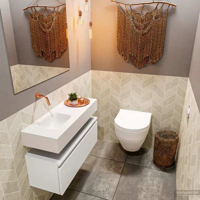 Laatste Kans MONDIAZ ANDOR 80cm toiletmeubel talc. LEX 80cm wastafel talc links geen kraangat