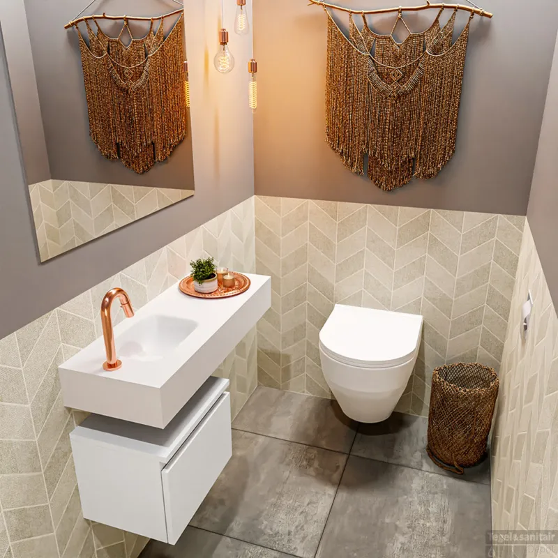 MONDIAZ ANDOR 40cm toiletmeubel talc. LEX 80cm wastafel talc links 1 kraangat Alleen Vandaag