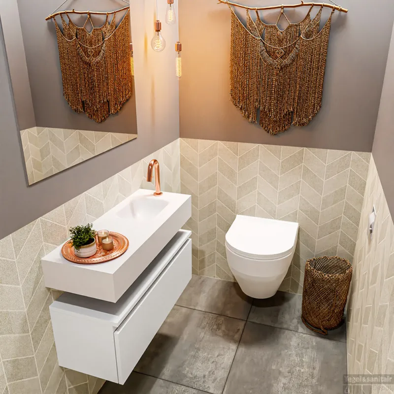 MONDIAZ ANDOR 80cm toiletmeubel talc. LEX 80cm wastafel talc rechts 1 kraangat Flitsaanbieding