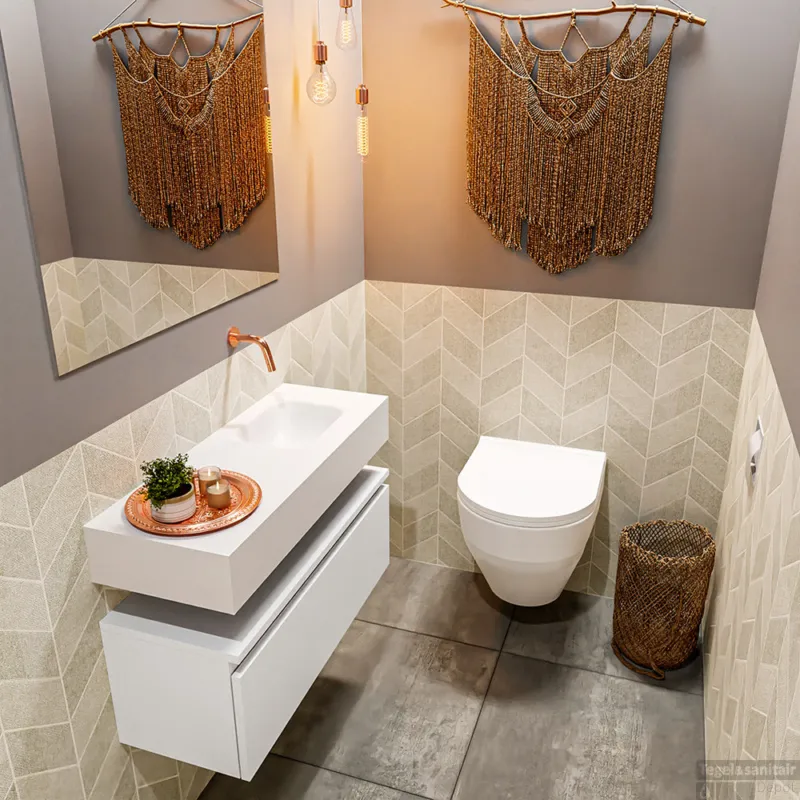 MONDIAZ ANDOR 80cm toiletmeubel talc. LEX 80cm wastafel talc rechts geen kraangat Laatste Kans