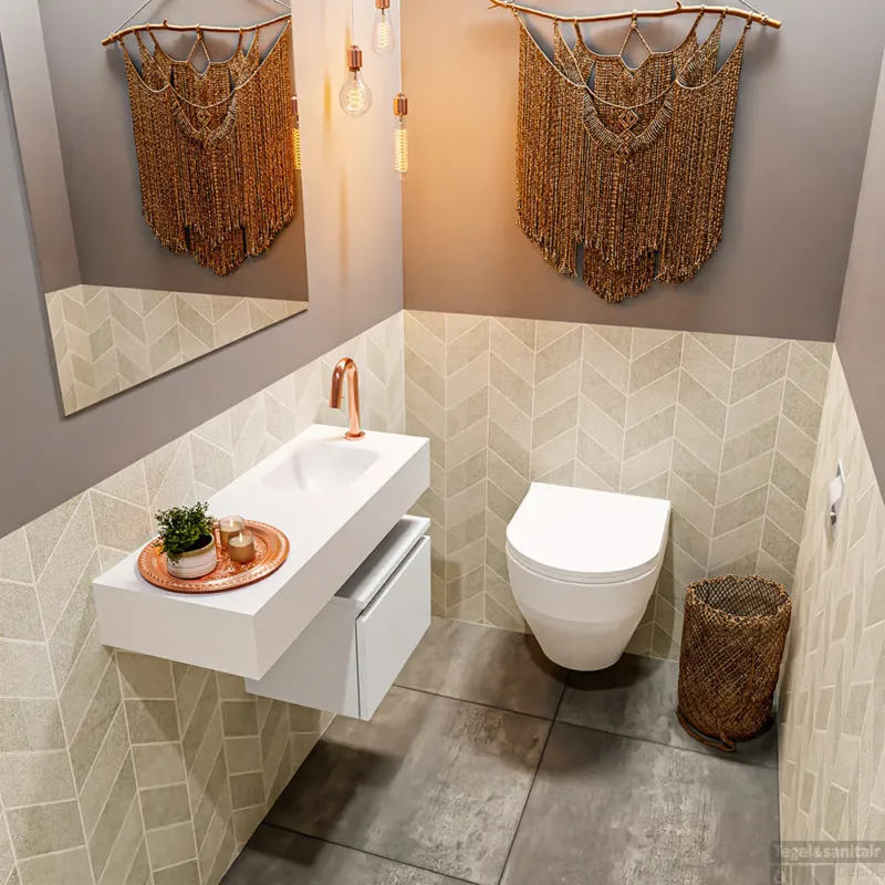 Koop Vandaag MONDIAZ ANDOR 40cm toiletmeubel talc. LEX 80cm wastafel talc rechts 1 kraangat